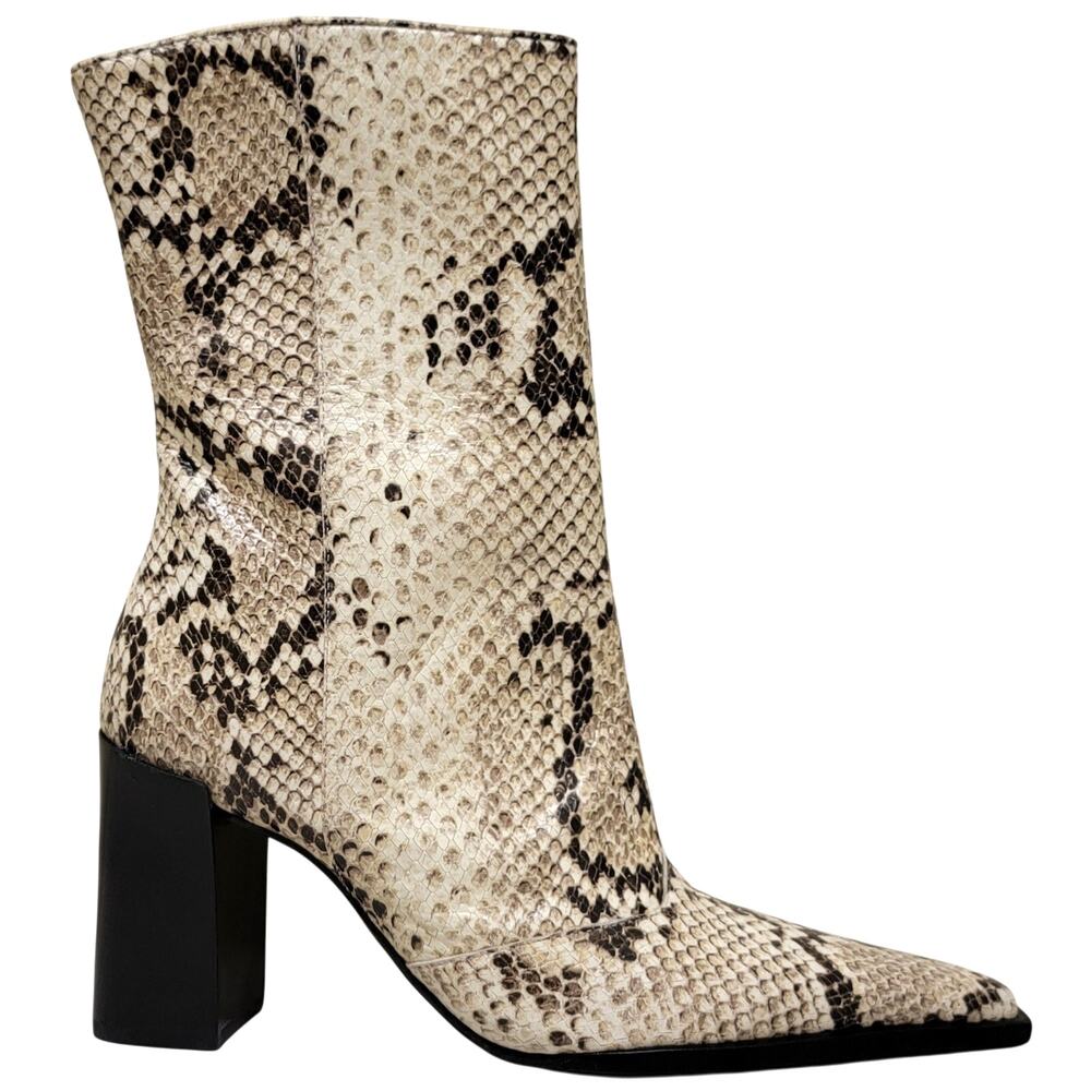 Schutz Raffaela Pointed Toe Mid Calf Booties Size US 7.5B Natural Snake Print